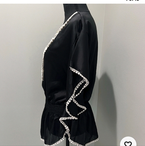 Studio Y Black Blouse with Cream Embroidery - Picture 3 of 7